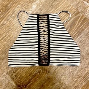 Acacia Malibu swim top Large black stripes with crochet
